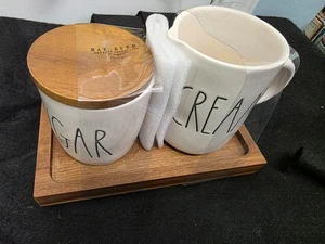 Rae Dunn Cream And Sugar Set Artisan Collection By Magenta Ceramic, Wood Lid - Picture 1 of 4