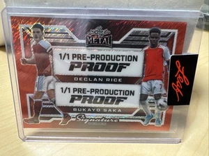 Declan Rice Bukayo Saka 2024 Leaf Metal Red Shimmer Pre-Production Proof 1/1 - Picture 1 of 2