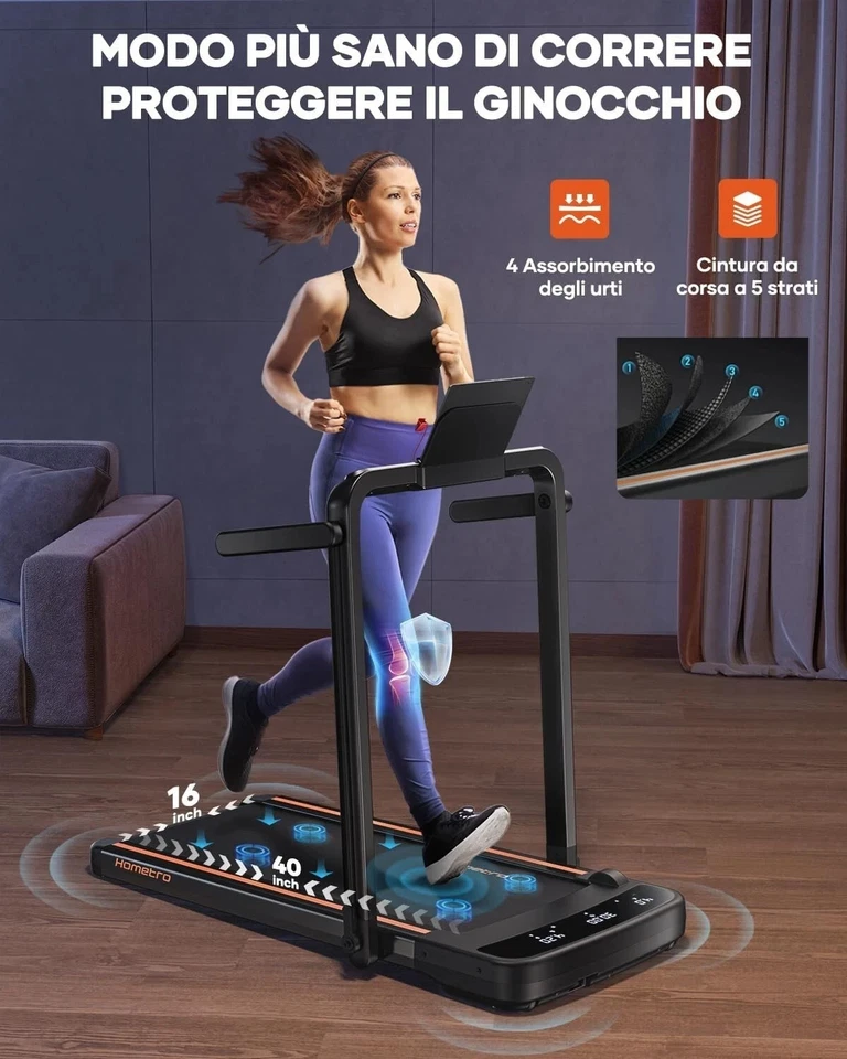 Tapis Roulant Pieghevole Salvaspazio,2 Schermi LCD, Nessuna installazione - Immagine 1 di 4