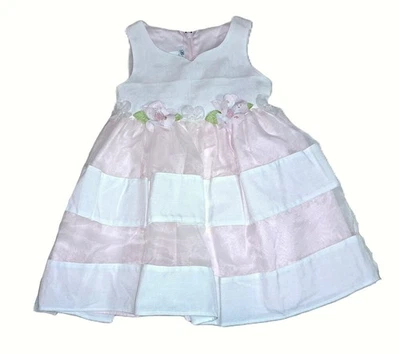 Niñas BONNIE JEAN Vestido de Fiesta Rosa 2T Cuentas Pascua Blanco Lino Tul Forrado Foto 1 de 4