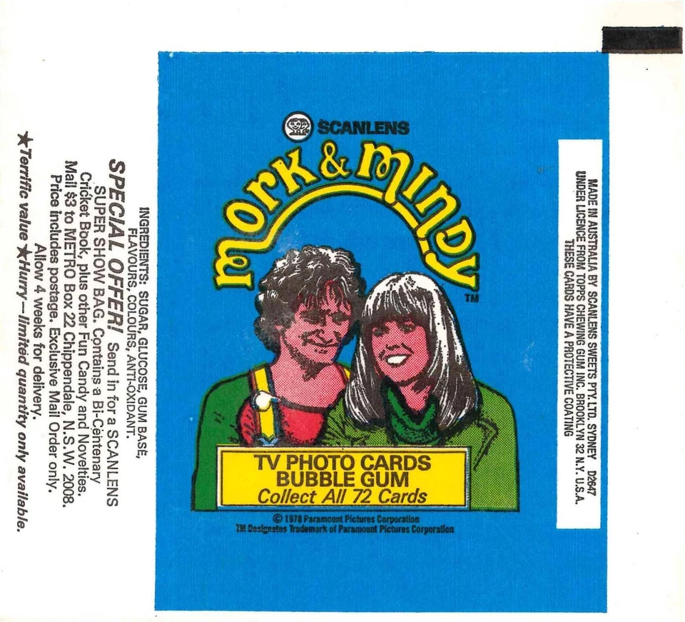 1978 SCANLENS MORK AND MINDY EMPTY WRAPPER - Image 1 of 1