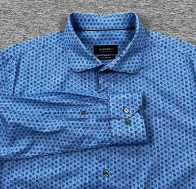 Bugatchi Shirt Mens XL Blue Button Up Long Sleeve OoohCotton 8 Way Stretch City - Image 1 of 4