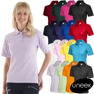 UNEEK Women's Classic Polo Shirt UC106 Plain Short Sleeve Casual Work Tee Top - Picture 1 of 23