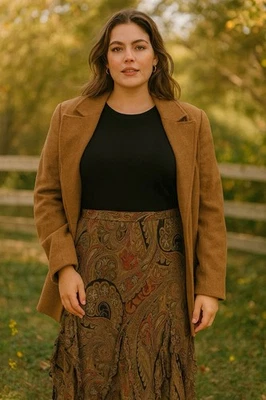 Falda Midi Coldwater Creek Vintage PS Cremallera Lateral 100% Seda Paisley Floral Boho Foto 1 de 4