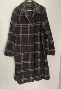 VTG Pendleton Coat Women 16W Long Wool Plaid Black Red Tartan Classic Trench - Picture 1 of 18