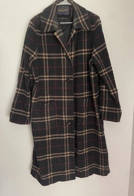 VTG Pendleton Coat Women 16W Long Wool Plaid Black Red Tartan Classic Trench - Image 1 of 4