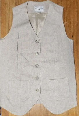Chaleco Express Vintage Años 80 90 Lino Rayón Beige Tostado Para Hombre Botón Grande EE. UU. Foto 1 de 4
