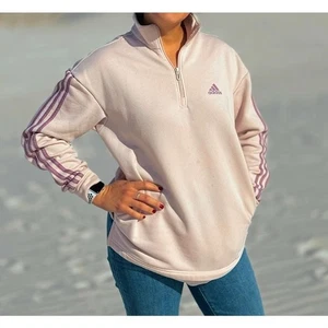NWT Adidas Pullover Fleece Athletic Sweater Women's Large 1/4 Zip Light Pink - Picture 1 of 11