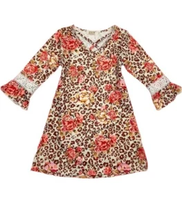 NWT Leopard & Flower Print Dress, girls, kids, clothing, Size - Picture 1 of 4
