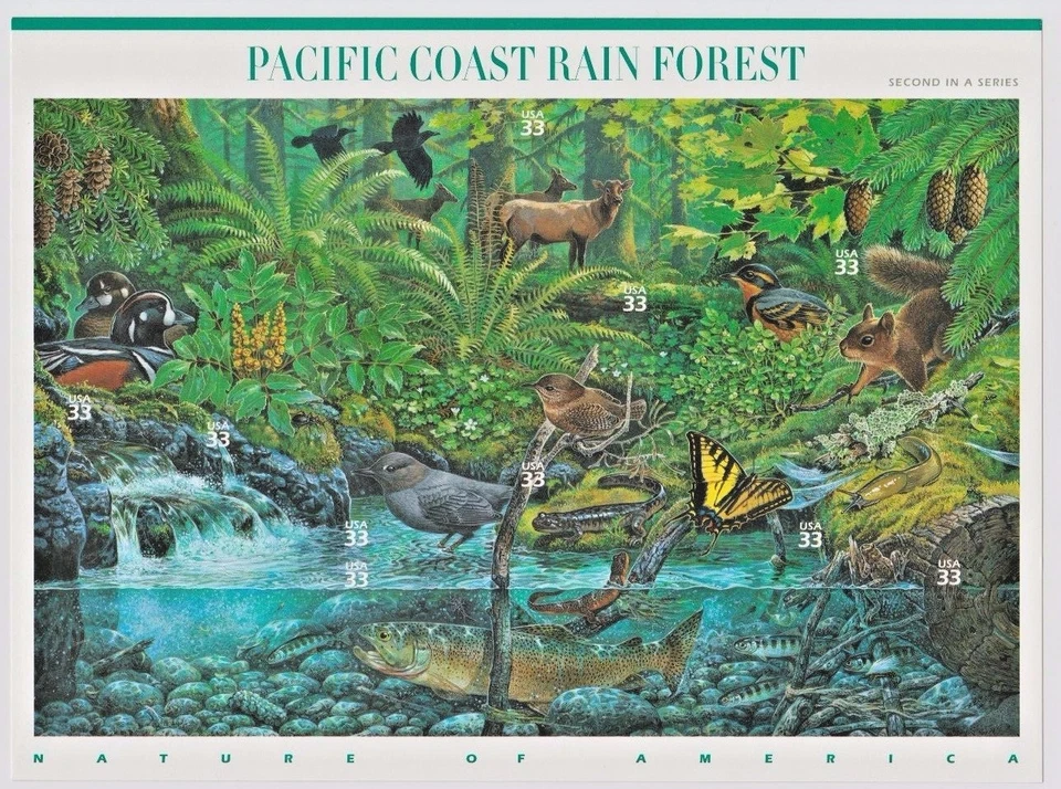 Pacific Coast Rain Forest #2 in a series Sheet   10 - 33c Postage stamps USA - Image 1 of 2