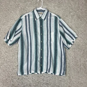 Reyn Spooner Shirt Mens Large White Blue Classic Fit Linen Button Down Striped - Picture 1 of 7