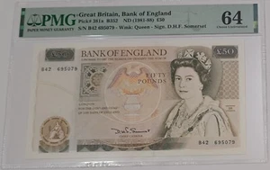 GREAT BRITAIN Bank of England 50 Pounds QE II 1981-88 SN# B42695079 PMG 64 Note - Picture 1 of 4