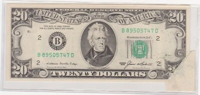 1985 $20 Twenty Dollar Error Bill Folding Error, Extra Paper, Cutting error - Image 1 of 2
