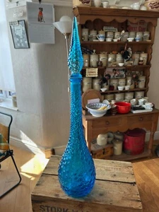 Vintage Bright Blue Glass Italian Empoli Bubble Pattern Genie Bottle – Great! – - Bild 1 von 9