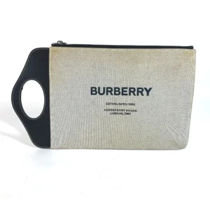 Bolso de mano con logotipo BURBERRY Bolso de mano Bolso de mano Bolso sin asas Cuero/Lona Gris/Negro - Imagen 1 de 13