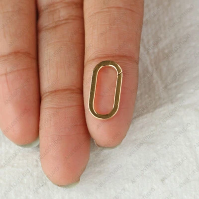 Elongated Oval 18K Solid Gold Enhancer Charm Pendant Charm Holder, Necklace Lock - Image 1 of 4