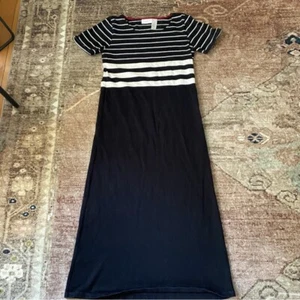 Liz Claiborne Cotton Maxi Dress Women's S Short Sleeve Stripe Black and White - Picture 1 of 11