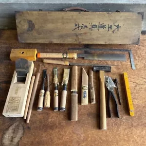 Japanese Vintage Kakuri Carpenter Tool set Hand plane hand saw etc With case #25 - Picture 1 of 9