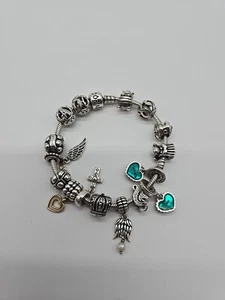 PANDORA 16 Charms Bracelet - Sterling Silver, Family, Wing, Cross, Heart Etc - Picture 1 of 13