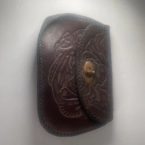 Vintage Hand Tooled Hard Leather Purse W/Shoulder Strap - Picture 1 of 5