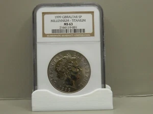 1999 GIRBRALTAR MILLENNIUM-TITTANIUM 5 POUND NGC GRADED MS63 - Picture 1 of 4