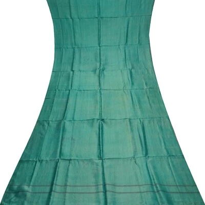 Vintage Teal 100% Pure Silk Handloom Sari Remnant 5YD Craft Fabric Silk Scrap - Image 1 of 4