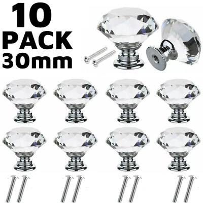 10X 30MM Diamond Crystal Glass Door Knob Drawer Kitchen Cupboard Cabinet Handle - Image 1 of 4