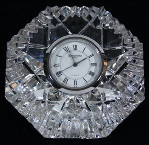 WATERFORD CRYSTAL LISMORE DIAMOND OCTAGON SHAPE DESK CLOCK PAPERWEIGHT 2.5" TALL - Picture 1 of 11