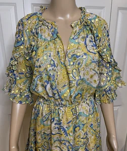 Shoshanna 6 Metallic Gold Multi Paisley Silk Ruffle Lined Giada Dress, No Belt - Picture 1 of 18