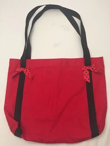 Red And Black Canvas Tote With Bows/ Perfect To  Monogram ~ Diaper Bag ~School - Picture 1 of 7