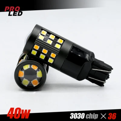 White/Amber 7443 LED DRL Switchback Turn Signal Parking Light Bulbs Dual Color - Image 1 of 4