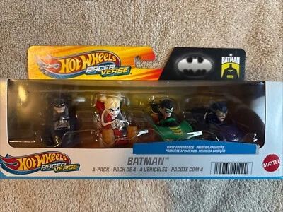 Paquete de 4 Hot Wheels Racer Verse Batman Harley Quinn Robin Catwoman - TOTALMENTE NUEVO Foto 1 de 4