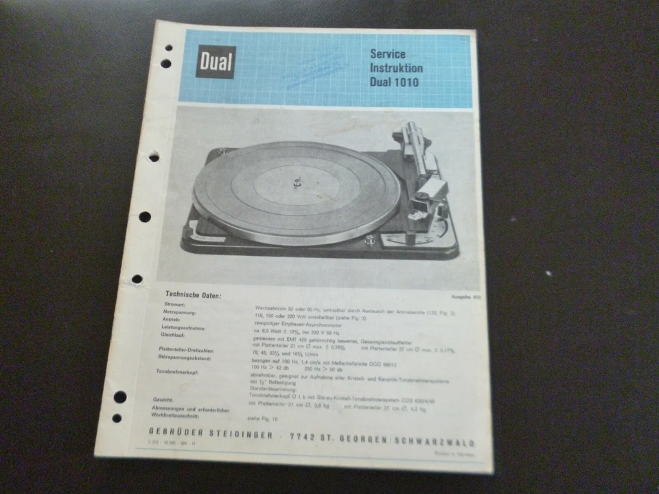 Original Service Manual Schaltplan Dual 1010 - Bild 1 von 1