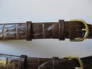 4 Faux Croc Crocodile Genuine Leather Watch Bands brown gold clasp 14mm 1/2 inch - Picture 1 of 3