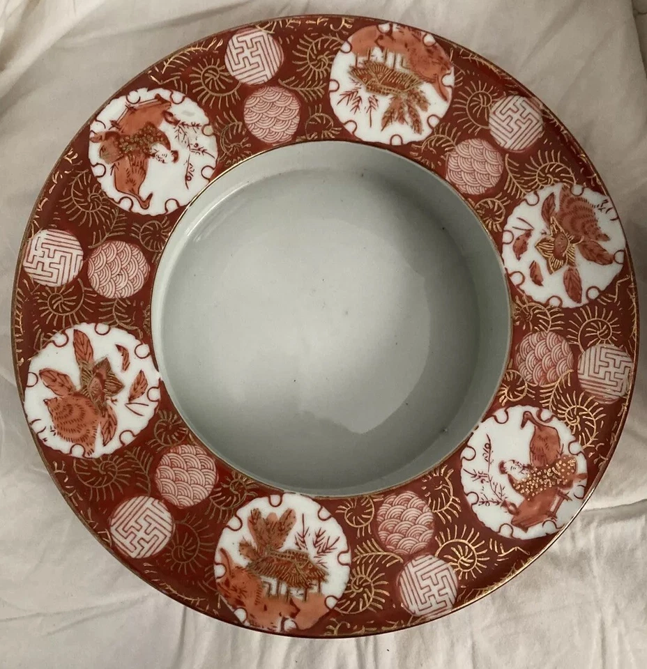 Antiguo cuenco japonés S. S. YashimamaRu línea K hecho a mano pintado a mano. Rojo y dorado Foto 1 de 4