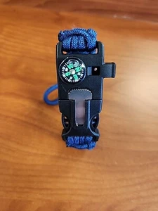 Pulsera de supervivencia Paracord brújula/silbato/sierra de pala ajustable azul - Imagen 1 de 3