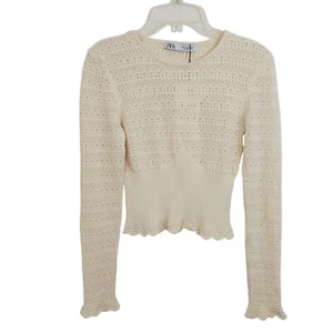 Top Zara stile uncinetto elasticizzato panna avorio boho manica lunga nuovo con etichetta small - Foto 1 di 10