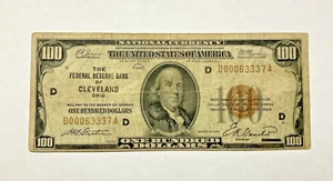 $100 Dollar Note National Currency Cleveland Ohio Brown Seal 1929 Low Number - Picture 1 of 2
