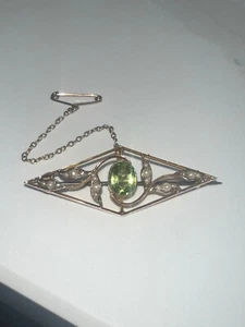 ATEMBERAUBENDE ANTIKE BROSCHE 9 kt GOLD PERIDOT & SAATPERLEN - Bild 1 von 14