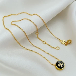 New! Tory Black Circle Necklace with Jewelry Pouch Size length : 46cm - Picture 1 of 3