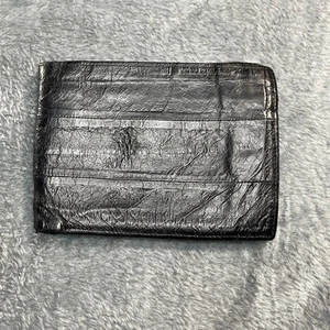 Aphrodite Eel Skin Duofold Men's Black Wallet ID Style Credit Card Holder - Picture 1 of 9