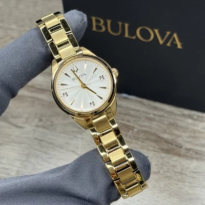 NEW✅DIAMOND MARKERS✅ Bulova Sutton Gold Tone Women's Watch 28mm 97P150 $350 - Image 1 of 4