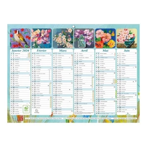 Calendrier Mural 2026 - 22 x 29.5 cm - Fleurs et Oiseaux - Picture 1 of 2