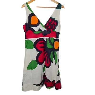marimekko Anthropologie Colorful Floral Retro Empire Waist Mod Print Dress 8 - Image 1 of 4