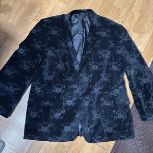 Suede Skull Halloween Black Blazer Sport Coat Vintage X-Large - Picture 1 of 5