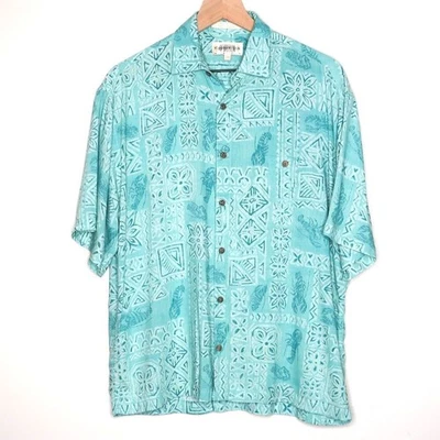 Camisa Campia Moda Para Hombre Abotonada Mediana Azul Turquesa Langosta Hawaiana Campamento Foto 1 de 4