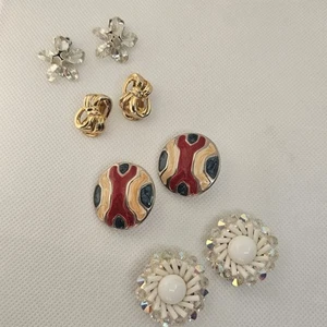 Vintage Ohrclips Set 4 Paar Ohrstecker Coro W Germany Emaille Perlen Kristall Floral - Bild 1 von 11