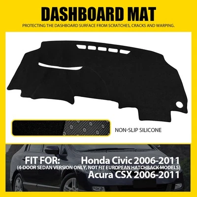 Dashboard Cover Protect Anti-Glare 1X Fits 2006 07-10 2011 Honda Civic Acura CSX Foto 1 de 4