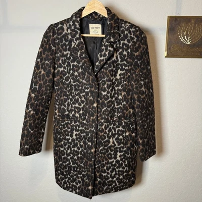 女式旧海军豹纹纽扣前大衣 XS 码娇小 — 第 1/4 张图片