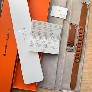 Apple Watch Hermès Leather Band Double Tour Grommet Brown Fauve Fitting Only - Picture 1 of 11